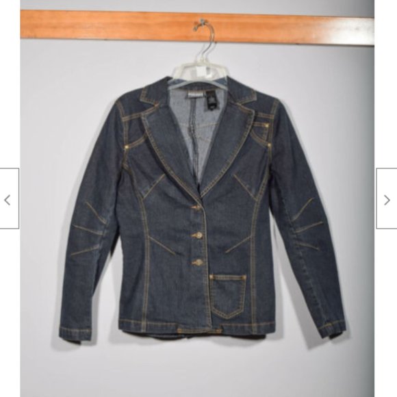 Michele Bohbot Bisou Bisou Fitted Denim Jacket Maxi Mermaid Skirt Set Sz 6 - Picture 7 of 8